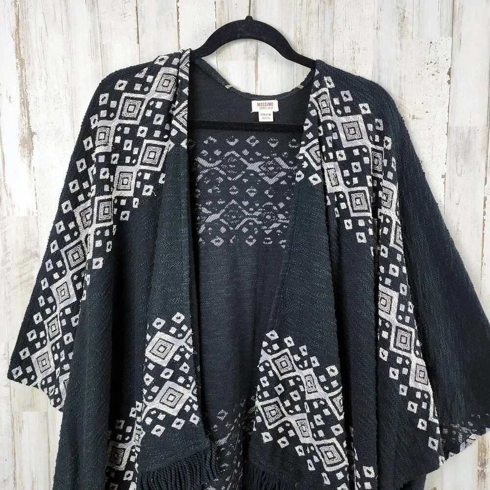 Mossimo Supply Co Aztec Print Fringed Poncho Sweater Black Size S/M - Picture 4 of 11